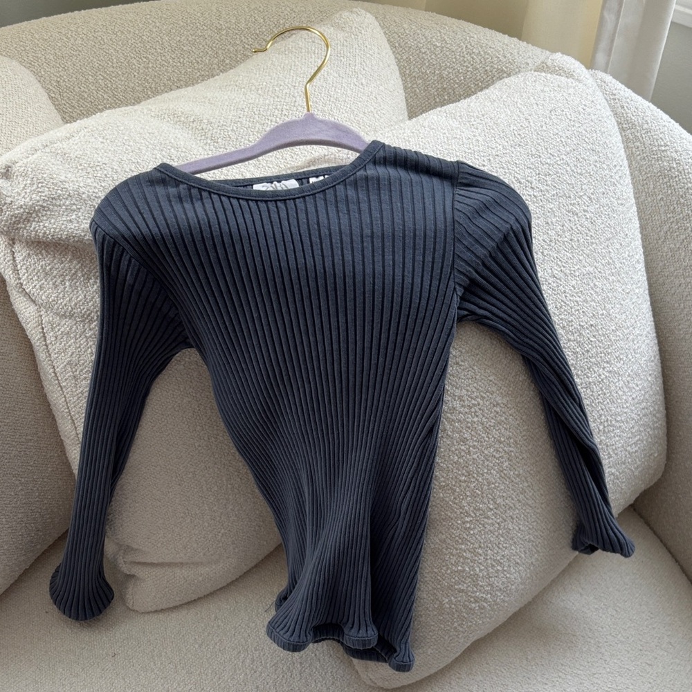 Zara Kids Dark Gray Ribbed Long Sleeve Top